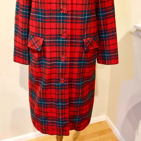Pendleton Wool Red Plaid Coat Vtg. 50's - Small Perfect for Fall & the Holidays - Picture 5 of 15